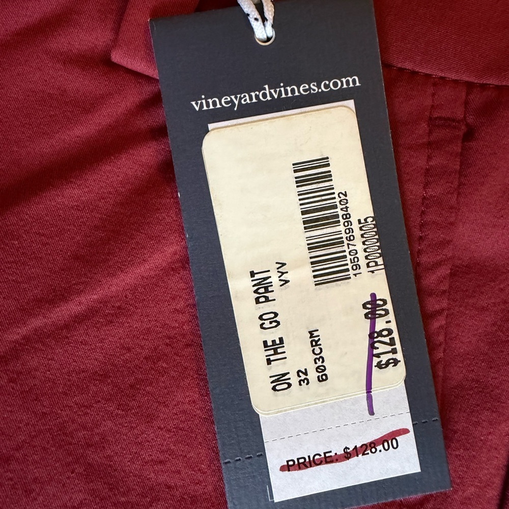 NWT Vineyard Vines Men's On The Go Golf Pant Maroon 32x32 - Picture 5 of 5